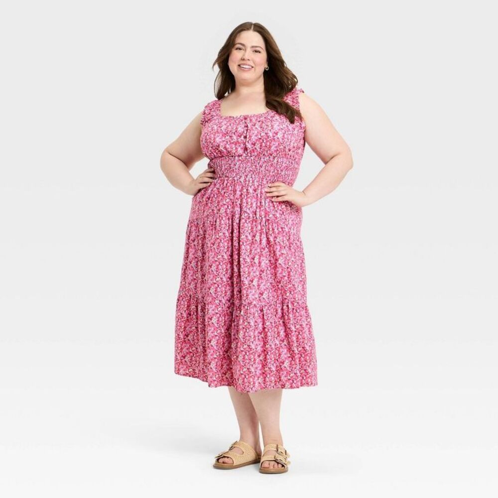 Universal Thread Cotton Pink Floral Midi Dress - Picture 6 of 7